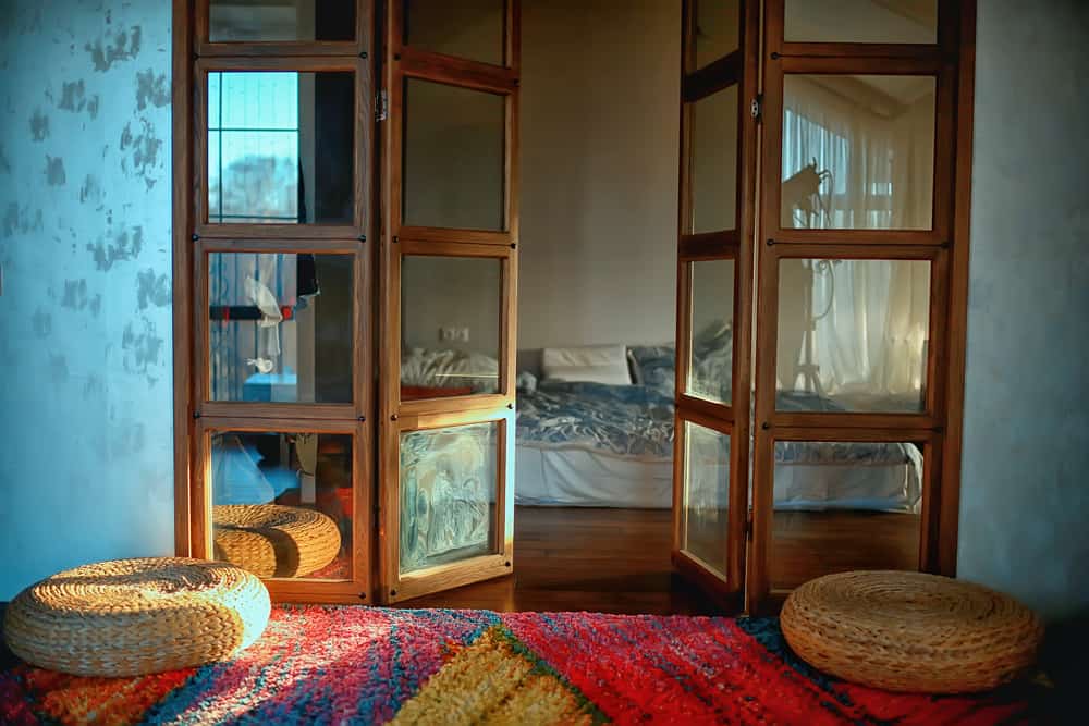 Wooden stacker doors in living room