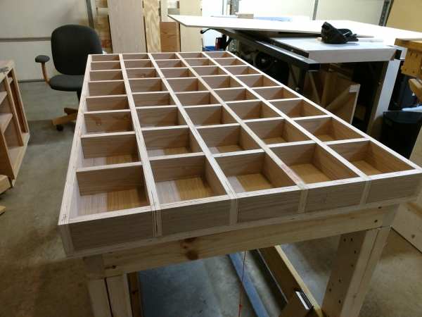 Closeup of completed torsion box grid structure