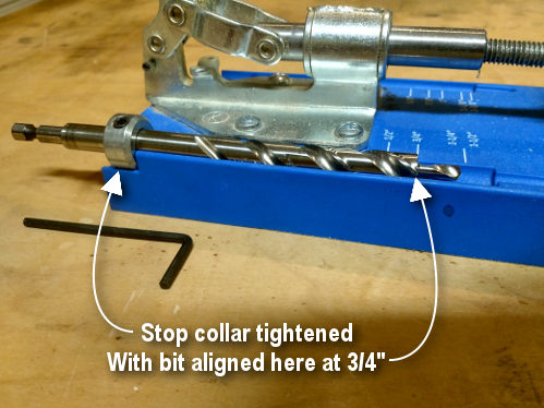 Pocket hole jig diagram showing setup on the bit