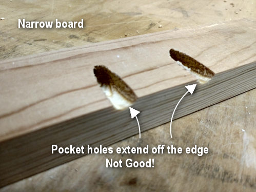 Pocket holes extending off of a narrow board