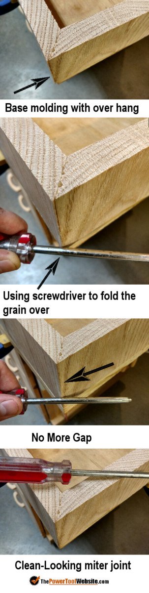 Cleaning miter joint up with a screwdriver