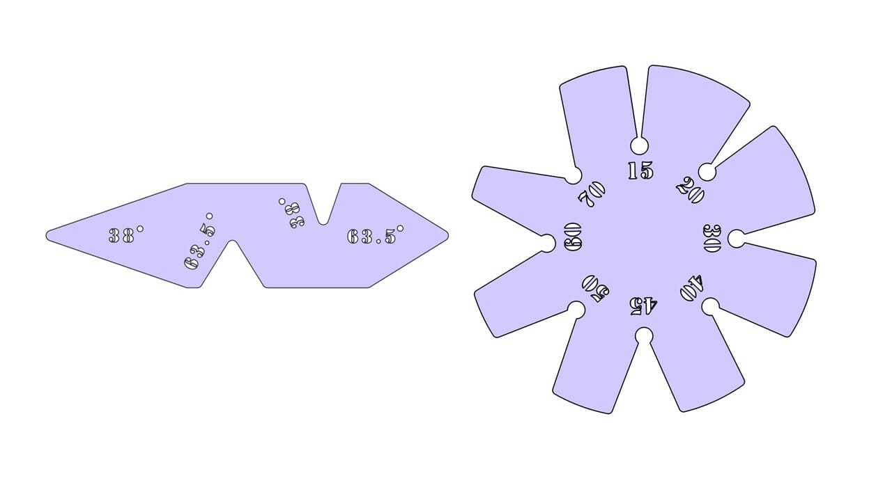 Illustration of a laser cut angle gauge and a laser cut profile gauge